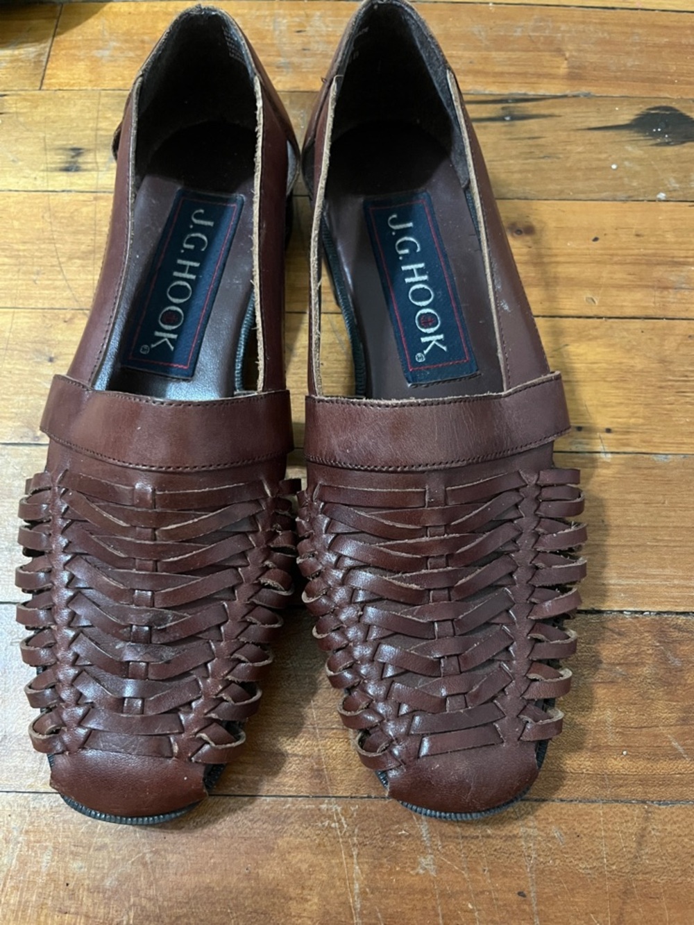 J.G. Hook Women's Brown leather  Woven Leather Slip-On Flats